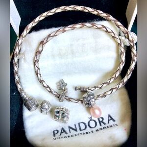 Pandora rope bracelet and with four charms. Retail $340
